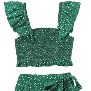 MakeMeChic Women's Two Piece Ruffle Trim Cami Crop Top And Wrap Skirt Set Medium